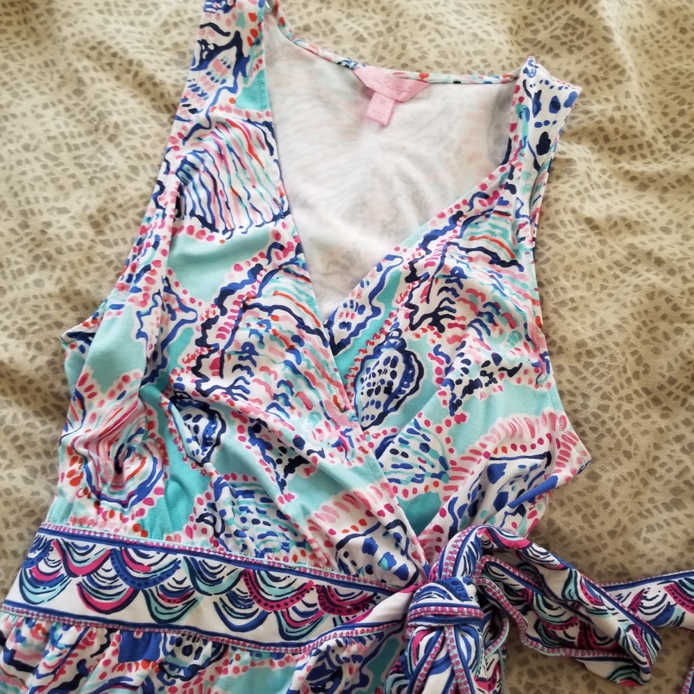Lilly Pulitzer Aqua, Pink & Navy One-Shoulder Wrap Dress